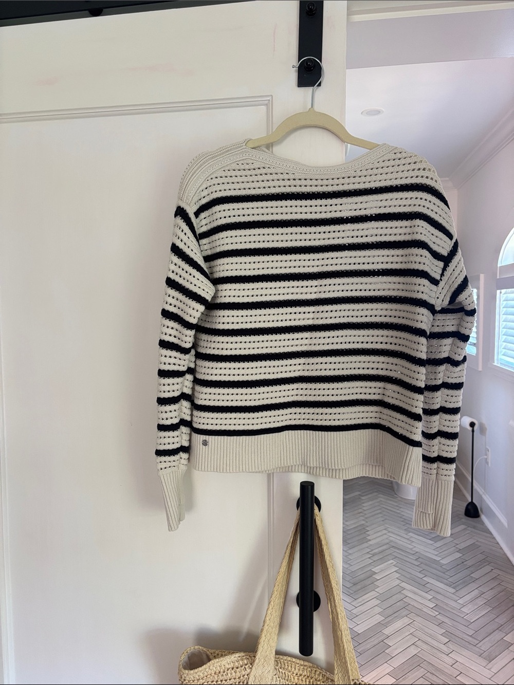 lululemon athletica Cream and Black Striped Crewneck Sweater